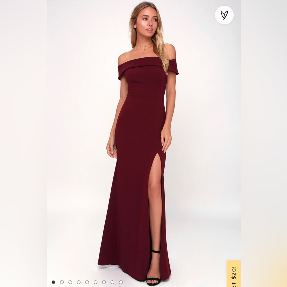 Lulus Aveline Burgundy Off-the-Shoulder Maxi Dress Size Small